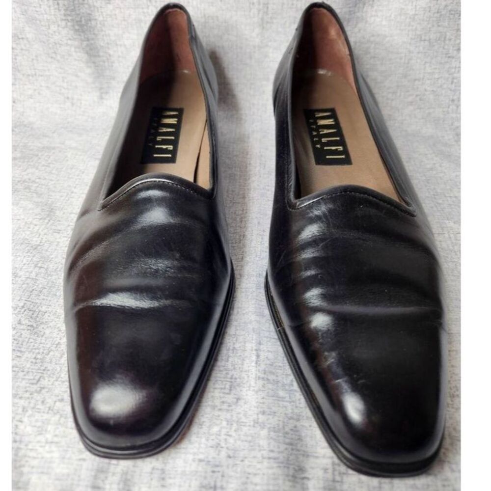 Vintage Amalfi Italy Pumps Black Leather Low Heel Classic Women's Size 9.5